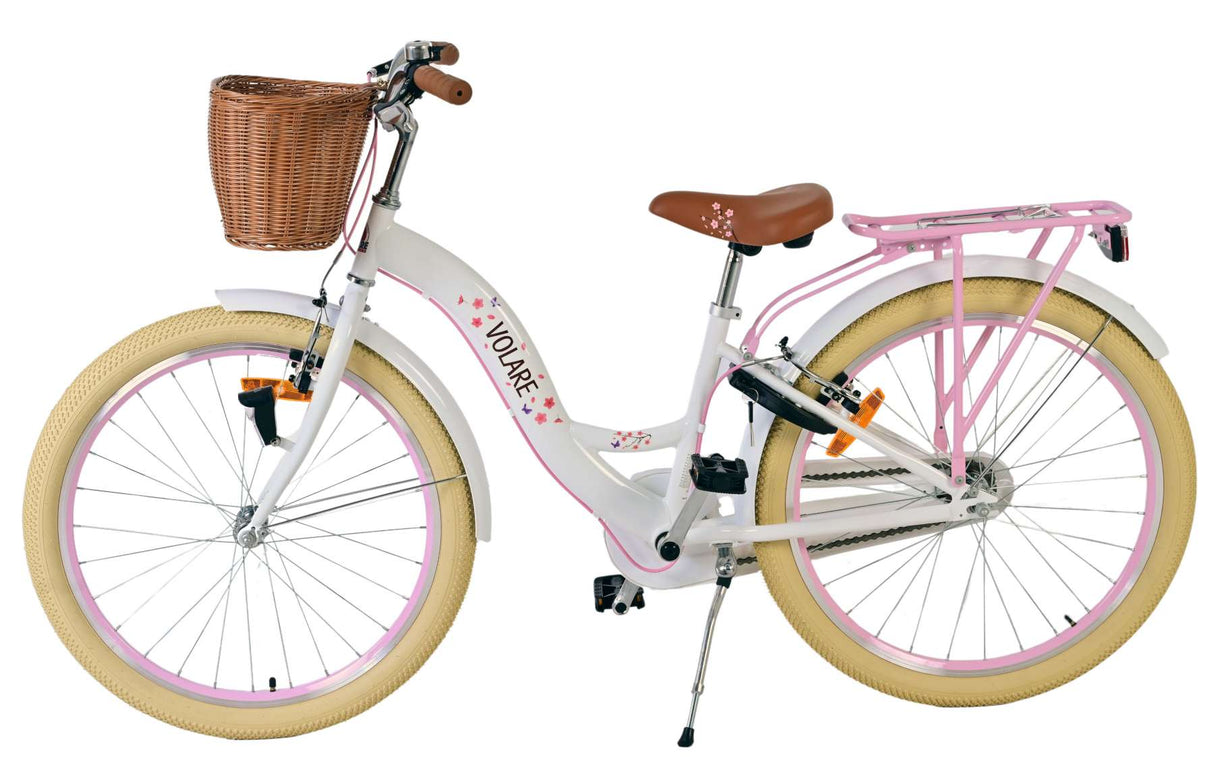 Volare Blossom Kinderfahrrad – Mädchen – 24 Zoll – weiß – zwei Handbremsen