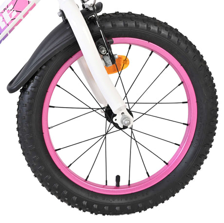 Volare Lily Kinderfahrrad – Mädchen – 16 Zoll – Weiß Rosa Lila – Zwei Handbremsen