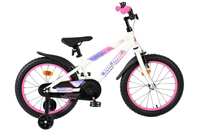 Volare Lily Kinderfahrrad – Mädchen – 18 Zoll – Weiß Rosa Lila