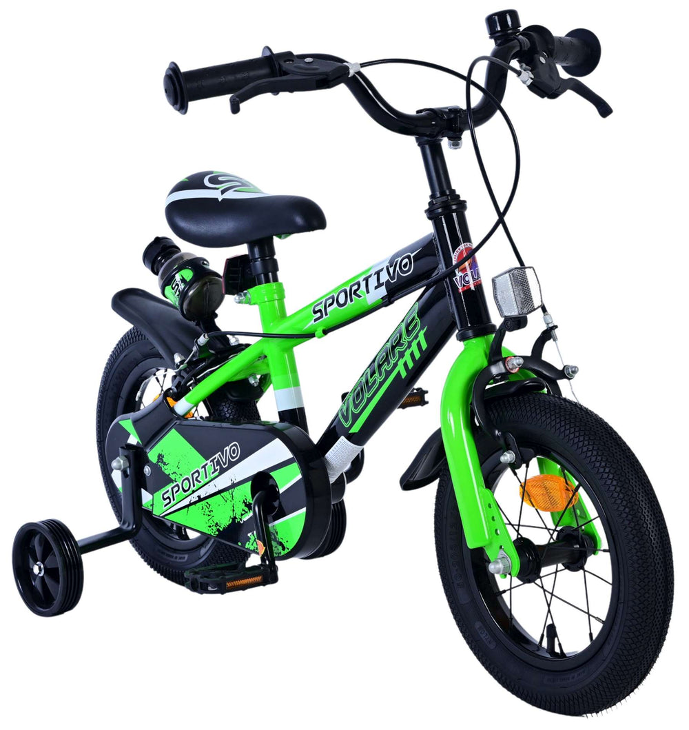 Volare Sportivo Kinderfahrrad - Jungen - 12 Zoll - Grün Schwarz - Zwei Handbremsen