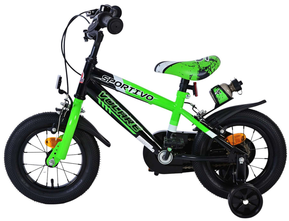 Volare Sportivo Kinderfahrrad - Jungen - 12 Zoll - Grün Schwarz - Zwei Handbremsen