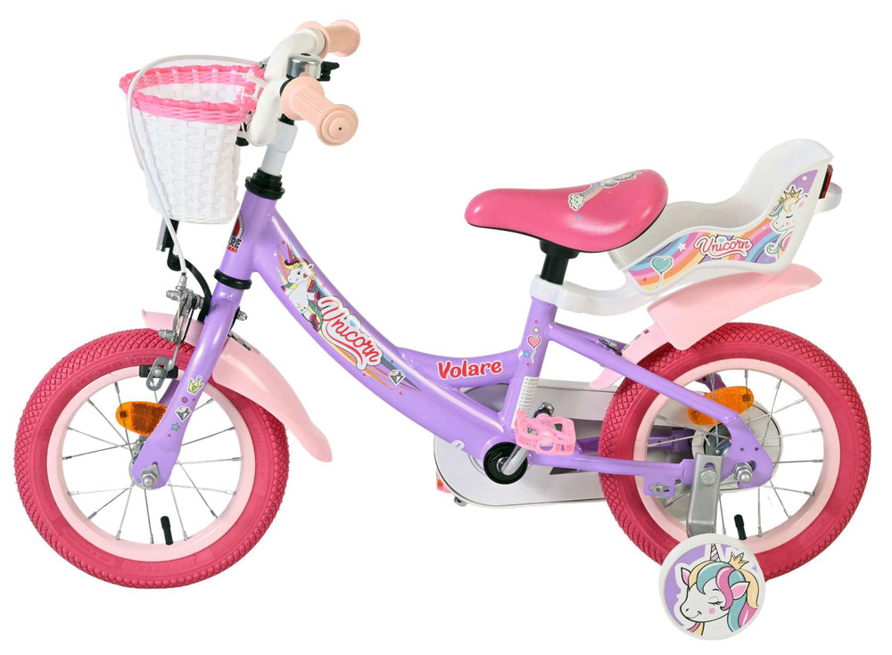Volare Einhorn Kinderfahrrad - Mädchen - 12 Zoll - Lila