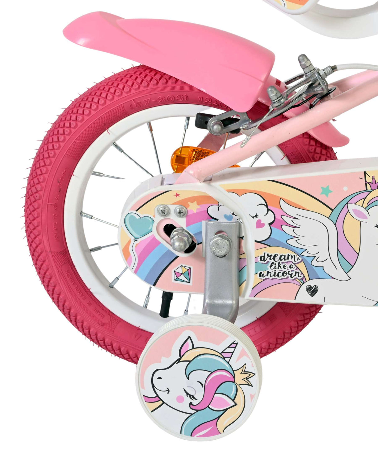 Volare Einhorn Kinderfahrrad – Mädchen – 12 Zoll – Pink – zwei Handbremsen