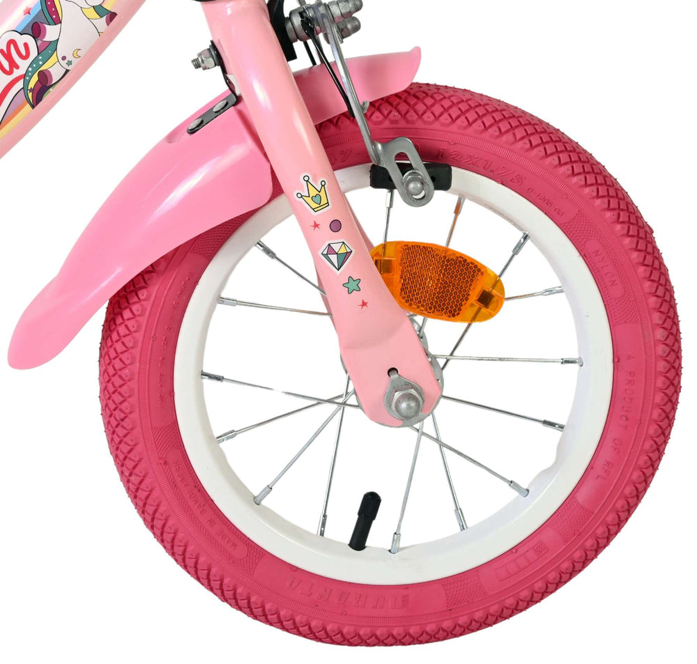 Volare Einhorn Kinderfahrrad – Mädchen – 12 Zoll – Pink – zwei Handbremsen