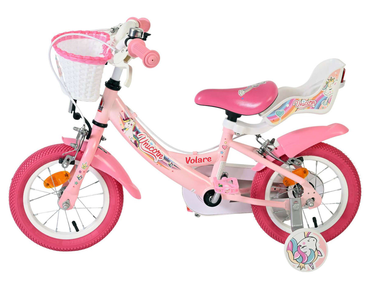 Volare Einhorn Kinderfahrrad – Mädchen – 12 Zoll – Pink – zwei Handbremsen