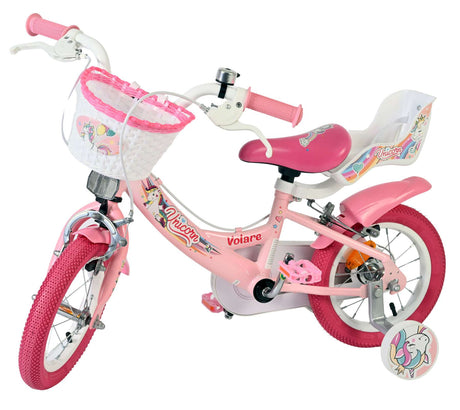 Volare Einhorn Kinderfahrrad – Mädchen – 12 Zoll – Pink – zwei Handbremsen