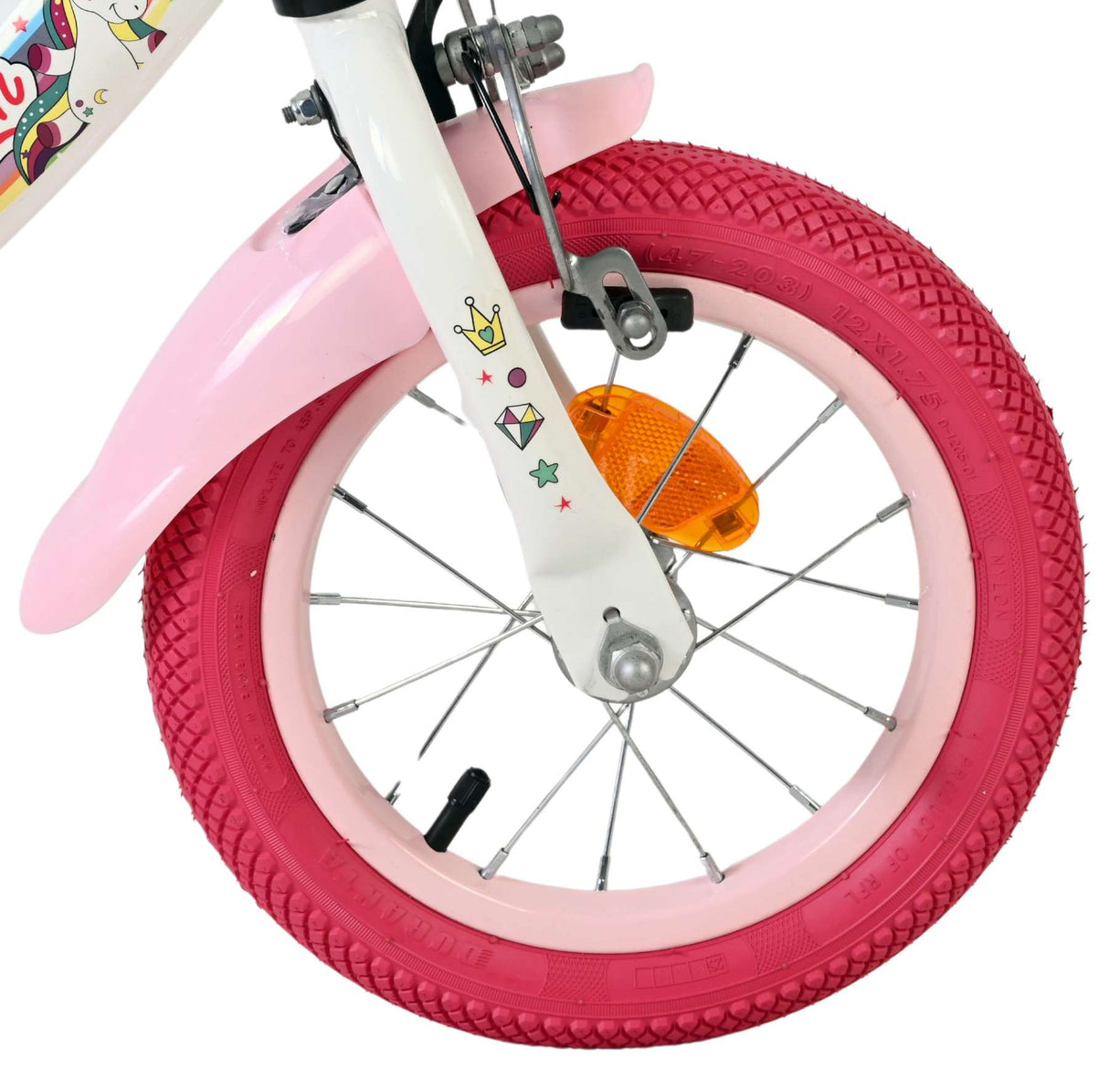 Volare Einhorn Kinderfahrrad – Mädchen – 12 Zoll – weiß – zwei Handbremsen