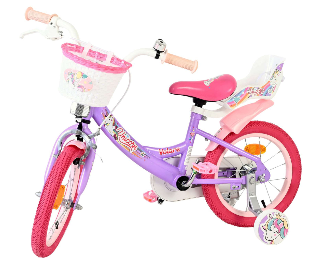 Volare Einhorn Kinderfahrrad - Mädchen - 14 Zoll - Lila