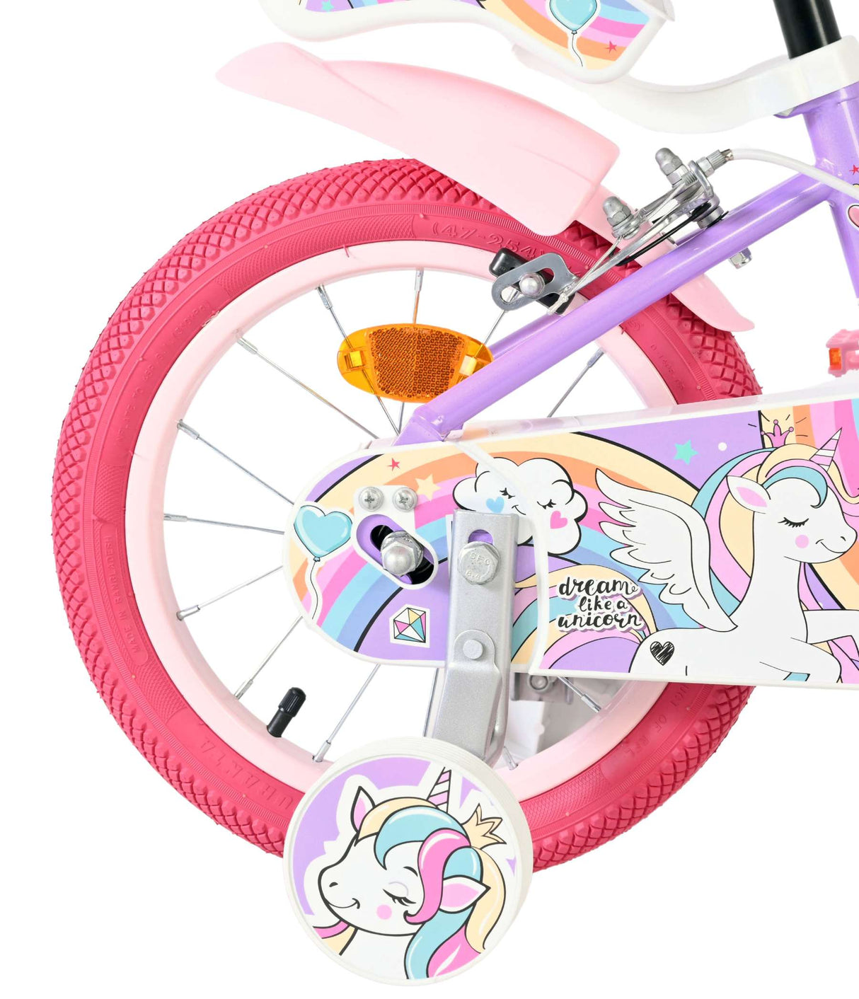 Volare Einhorn Kinderfahrrad – Mädchen – 14 Zoll – Lila – zwei Handbremsen
