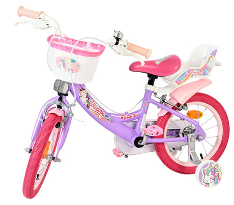 Volare Einhorn Kinderfahrrad – Mädchen – 14 Zoll – Lila – zwei Handbremsen