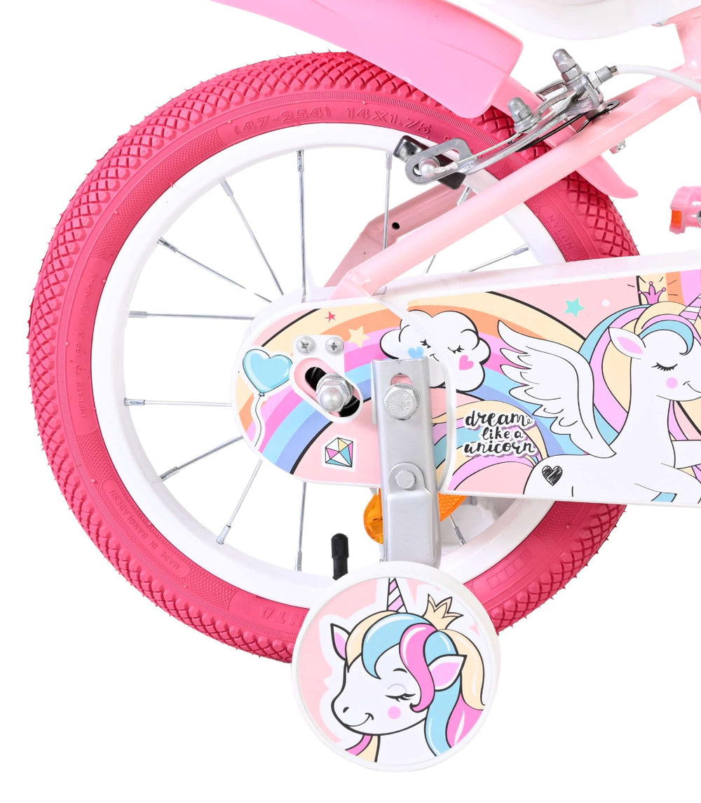 Volare Einhorn Kinderfahrrad – Mädchen – 14 Zoll – Pink – zwei Handbremsen