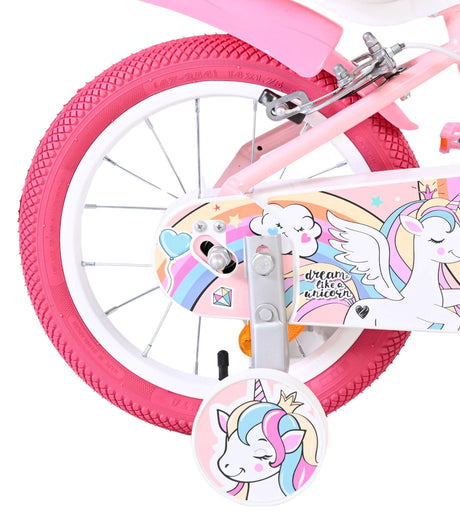 Volare Einhorn Kinderfahrrad – Mädchen – 14 Zoll – Pink – zwei Handbremsen
