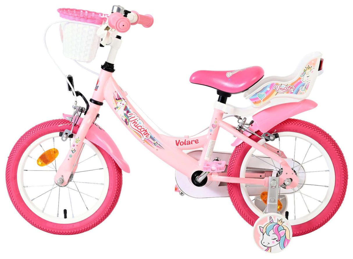 Volare Einhorn Kinderfahrrad – Mädchen – 14 Zoll – Pink – zwei Handbremsen