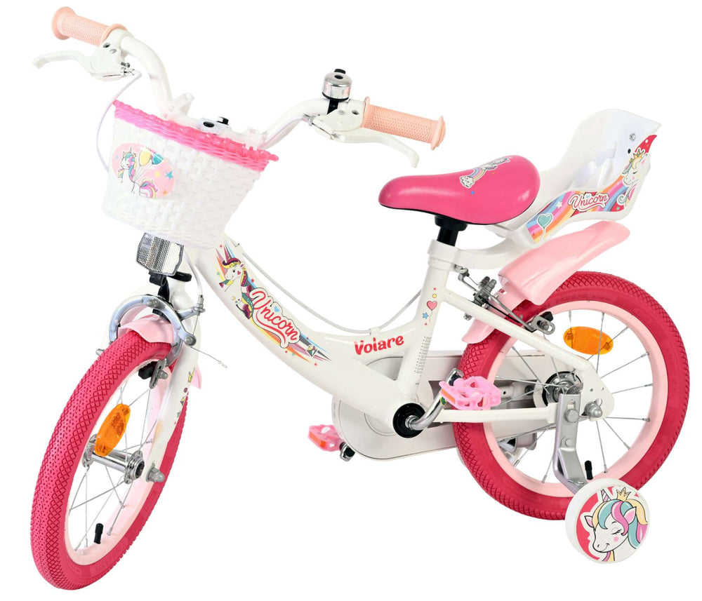 Volare Einhorn Kinderfahrrad – Mädchen – 14 Zoll – weiß – zwei Handbremsen