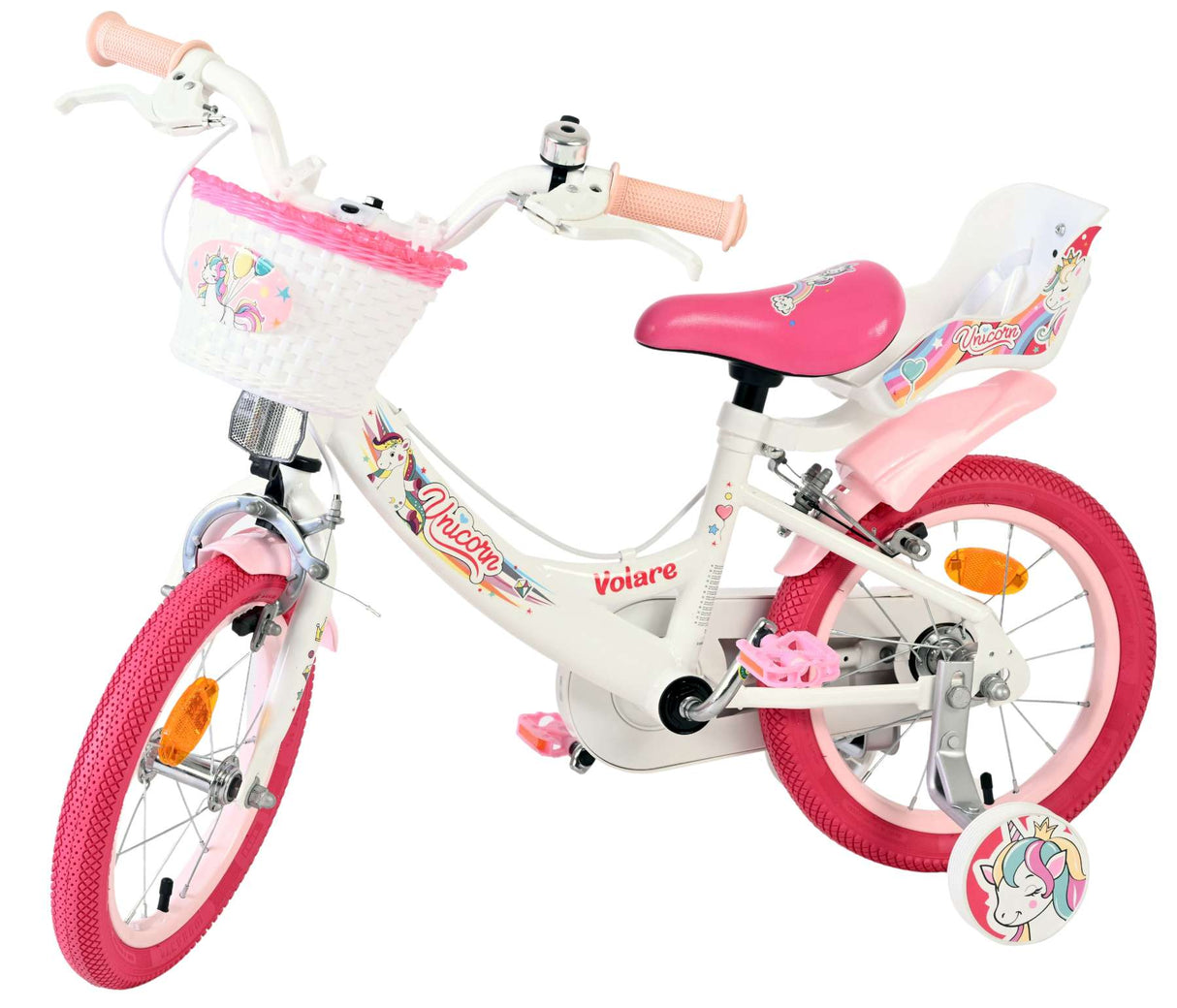Volare Einhorn Kinderfahrrad – Mädchen – 14 Zoll – weiß – zwei Handbremsen