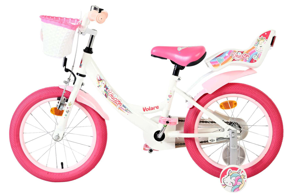 Volare Einhorn Kinderfahrrad - Mädchen - 16 Zoll - Weiß