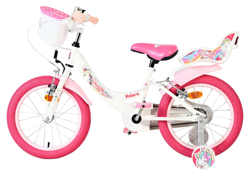 Volare Einhorn Kinderfahrrad – Mädchen – 16 Zoll – weiß – zwei Handbremsen