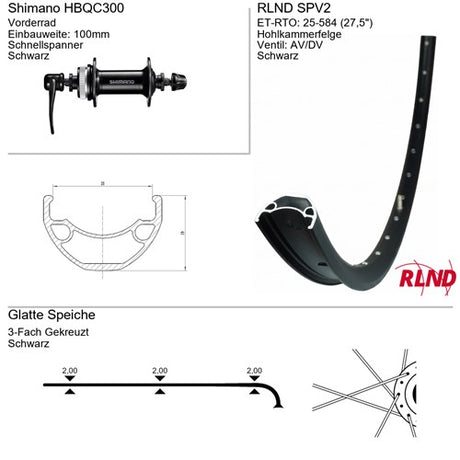 Roland voorwiel 27.5 25-584 zwart schijfrem centerlock rlnd spv2