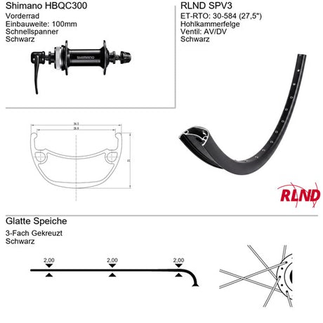 Roland voorwiel 27.5 30-584 zwart schijfrem centerlock rlnd spv3