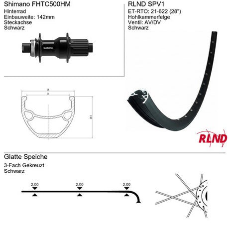 Roland achterwiel 21-622 28 zwart cassette 8 9 10v schijfrem centerlock steekas 12x142 spv1 shimano fh-tc500-hm