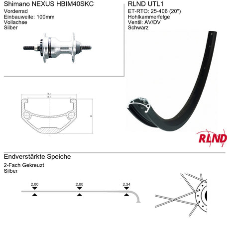 Roland Vorderrad 20 utl1 Shimano Im40 Disc Aluminium schwarz