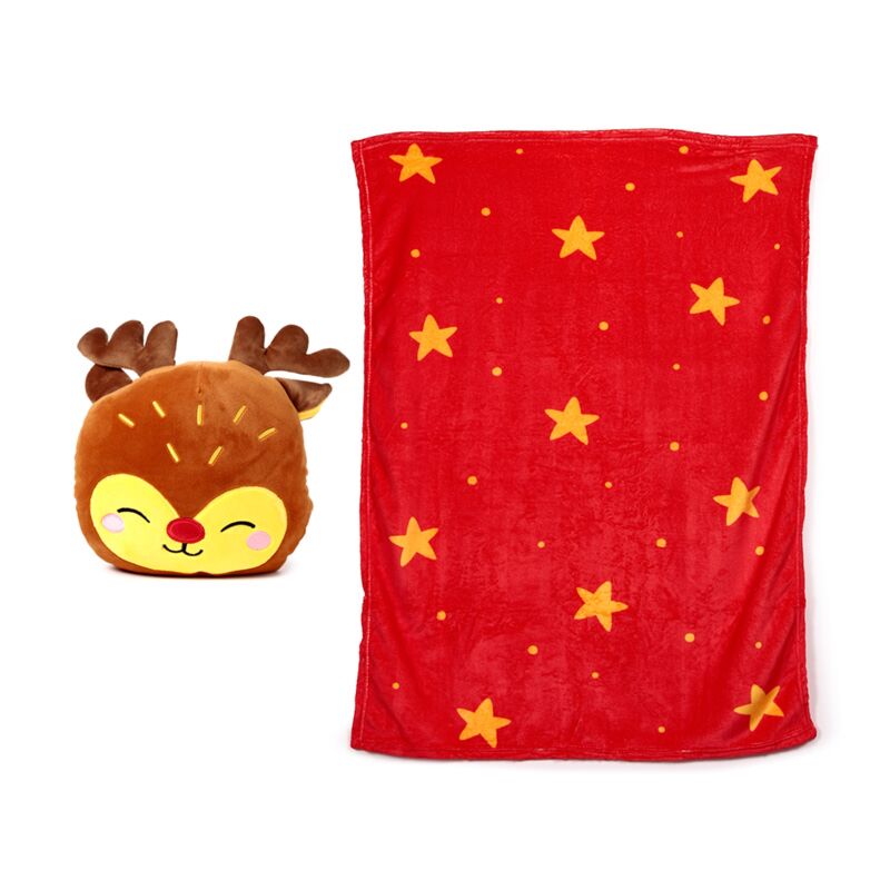 Blankeazzz Festive Christmas Rudolph 2-in-1 Kuschel-Reisedecke