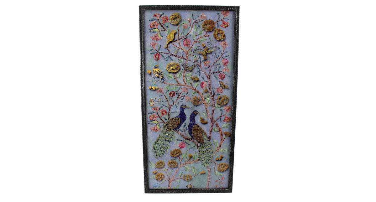 Wall plaque peacock metal blue 45x2.5x91cm