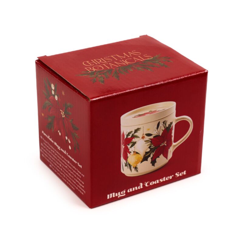 Weihnachts-Botanicals-Porzellanbecher-Untersetzer-Set