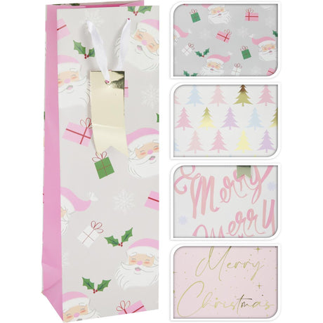 Home styling geschenktas voor fles kerst 4 assorti
