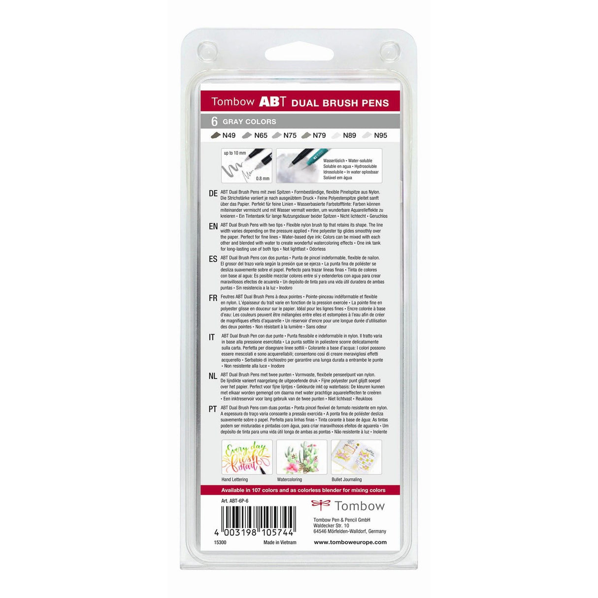 Tombow • Pinselstift und Dual-Pinselstift, 6x graue Farben