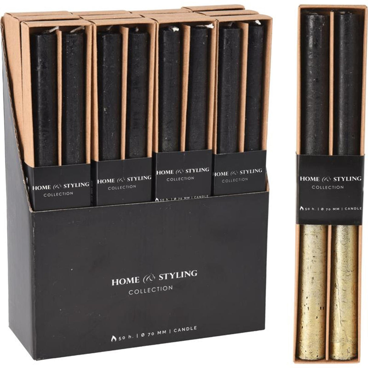 Home-Styling-Dinnerkerzen-Set, 2,2 x 25 cm, Schwarzgold