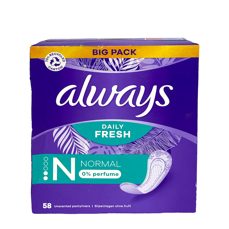 Always daily fresh normal inlegkruisjes 0% perfume 58 stuks