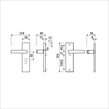 Ami veiligheidsbeslag 193*50 buiten profielcilinder 55 binnen blind + deurkruk 332 f1 deurdikte 38 42 mm - 821236