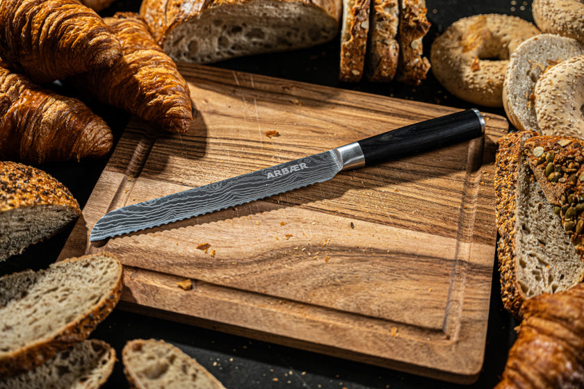 Arbaer-Messerset, 5-teilig, japanischer Damaskus-Druck, Pakka-Holzgriff