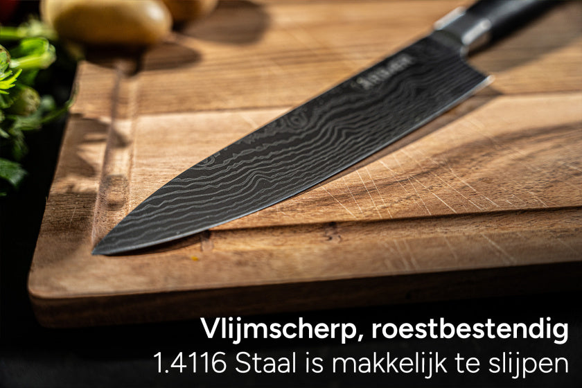 Arbaer-Messerset, 5-teilig, japanischer Damaskus-Druck, Pakka-Holzgriff