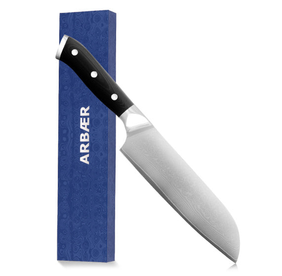 Arbaer Kochmesser 18 cm japanische Santokuklinge Damaststahl G10 Griff