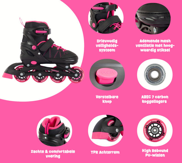Aventuri verstellbare Inline-Skates Semi-Softboot schwarz rosa Größe 34-37 (m)