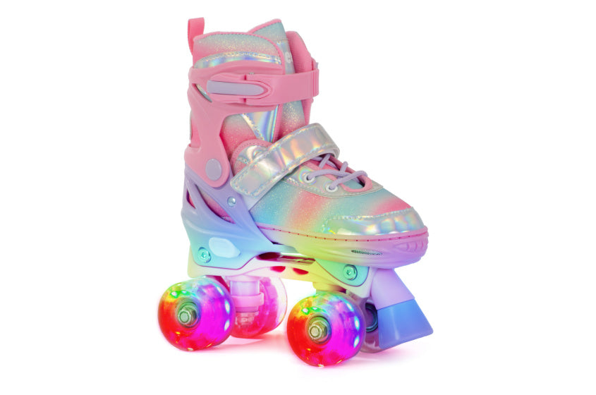 Aventuri verstellbare Rollschuhe mit leicht rosa Glitzer, Größe 27-30 (xs)