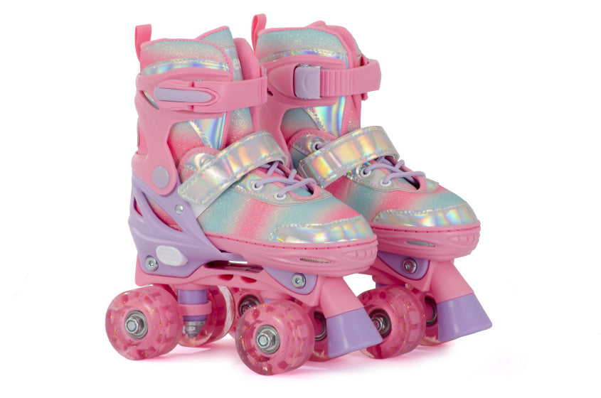 Aventuri verstellbare Rollschuhe mit leicht rosa Glitzer, Größe 27-30 (xs)