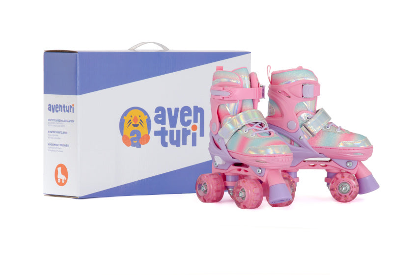 Aventuri verstellbare Rollschuhe mit leicht rosa Glitzer Größe 31-34 (s)