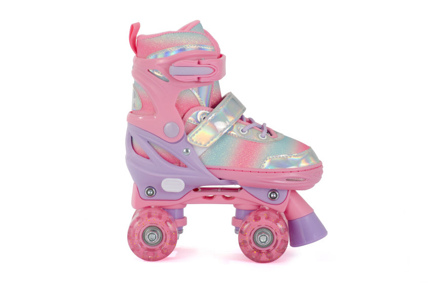 Aventuri verstellbare Rollschuhe mit leicht rosa Glitzer, Größe 27-30 (xs)