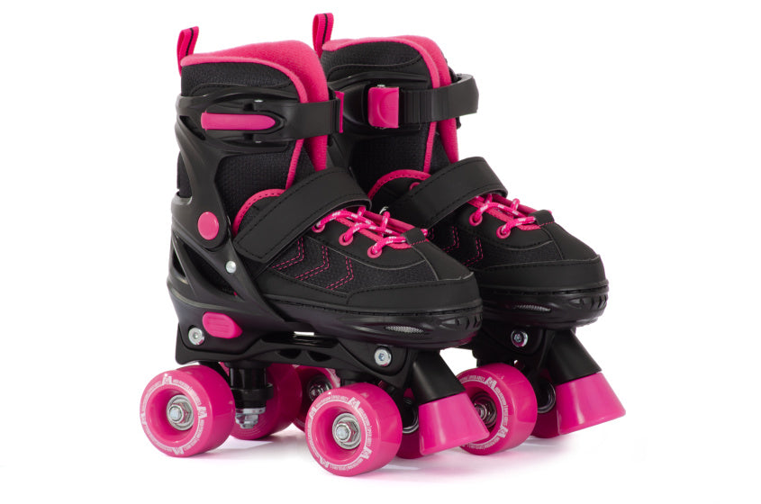 Aventuri verstellbare Rollschuhe halbweicher Stiefel schwarz rosa Größe 31-34 (S)
