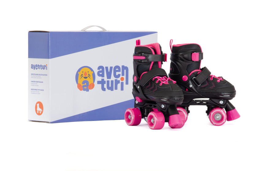 Aventuri verstellbare Rollschuhe halbweicher Stiefel schwarz rosa Größe 35-38 (m)