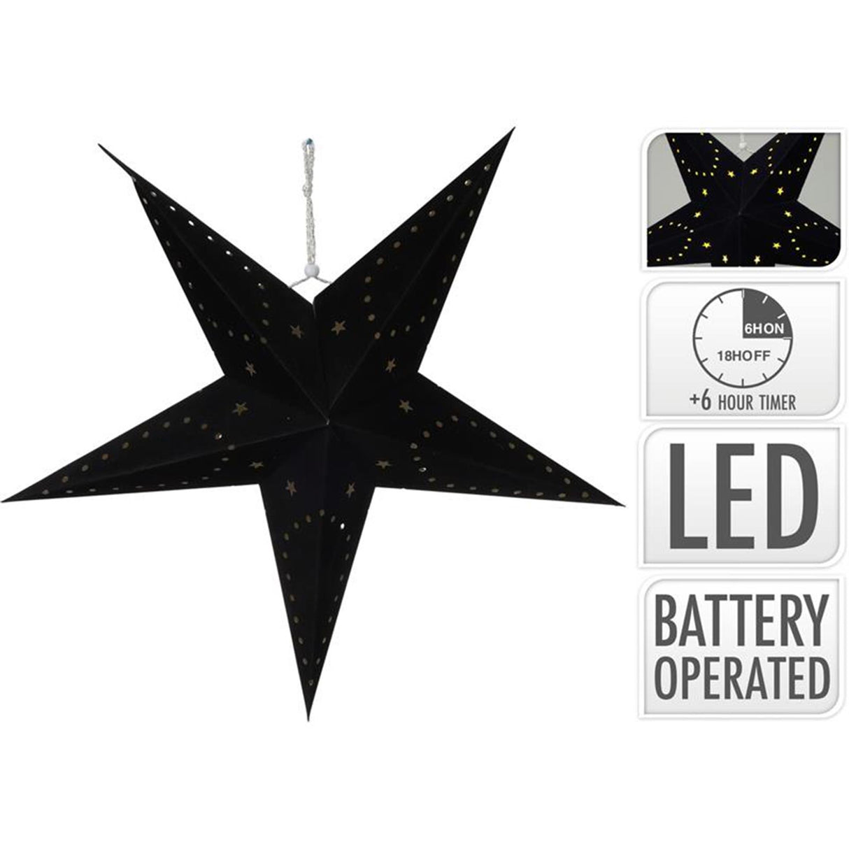 Sternenpapier mit LED 45cm schwarz