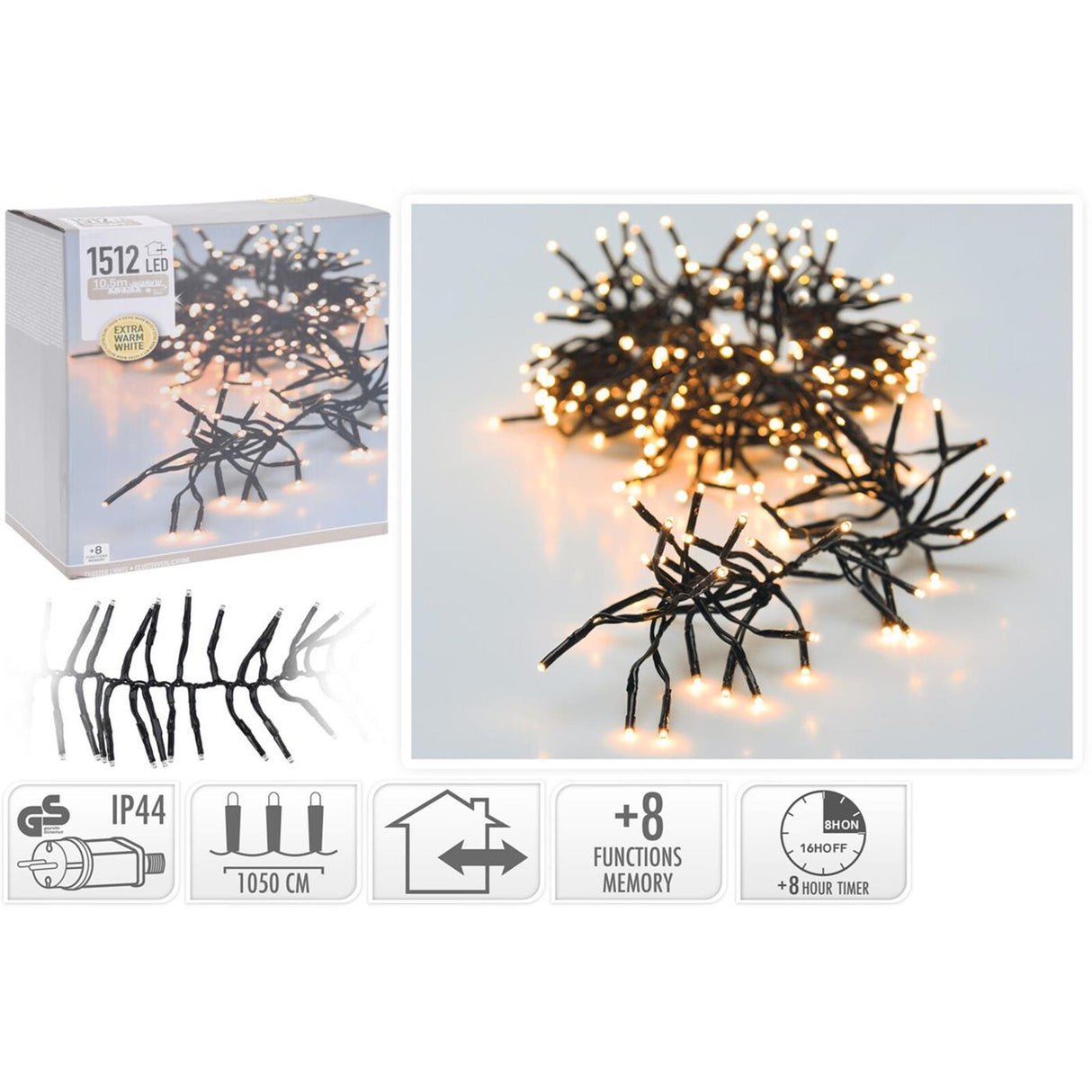 Kerstverlichting cluster 1512led extra warm wit