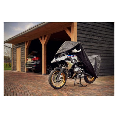 DS deckt Motorradabdeckung Alfa Large ab – mit Kennzeichenfenster