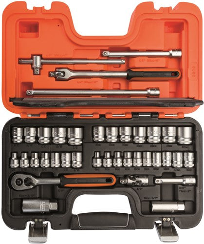 Bahco doppenset 3 8 | omkeerbare ratel | zeskant | metrisch en inch-maten - 38-delig - koffer - s380
