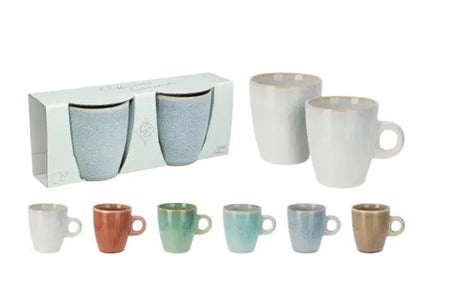 Excellent Houseware Steingutbecher 220 ml, 2er-Set, sortiert