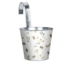 Blumentopf im Esschert-Design mit gehäkeltem Bienenaufdruck, 16 x 26 cm