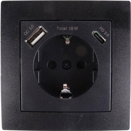 Enzo benson inbouw stopcontact ra + usb en usb-c zwart - 4650032